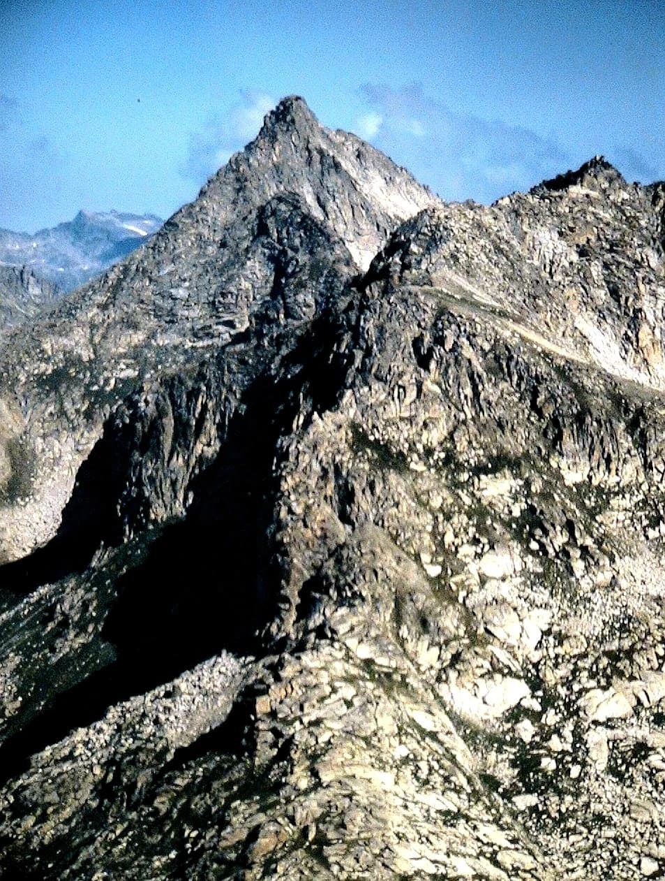 Isidre blanc - El Pic de Peguera des del pic de la Mainera, a Cabdella. La Torre de Cabdella (Pallars Jussà - Catalunya). Foto presa de la projecció d'una diapositiva.